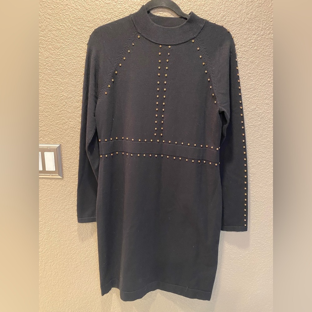 Carman Marc Valvo Elegant Black Studded Dress